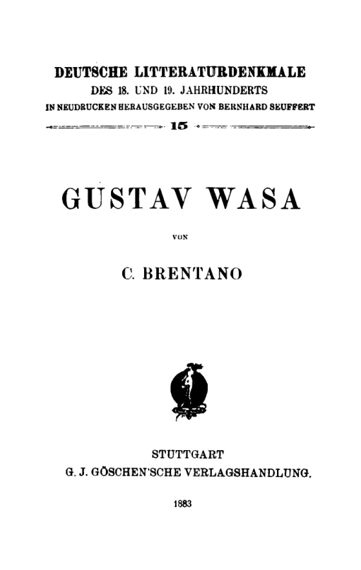 Gustav Wasa German Edition C Brentano Kitap Kapağı