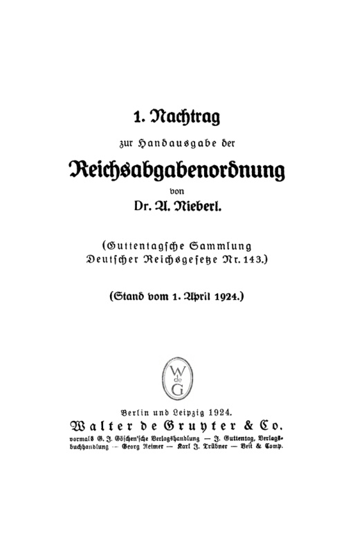 Handausgabe der Reichsabgabenordnung Nachtrag 1 German Edition A Nieberl Kitap Kapağı