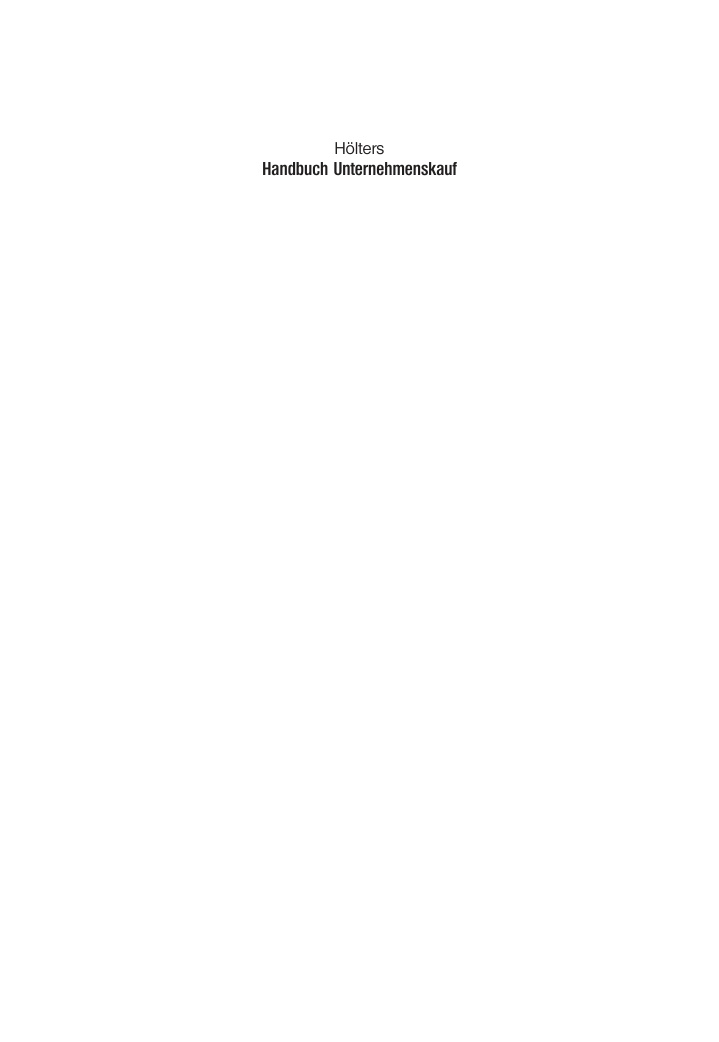 Handbuch Unternehmenskauf German Edition Wolfgang Holters Kitap Kapağı