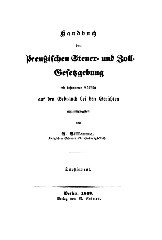 Handbuch der Preussischen Steuer und Zoll Gesetzgebung mit besonderer German Edition A Villaume Kitap Kapağı
