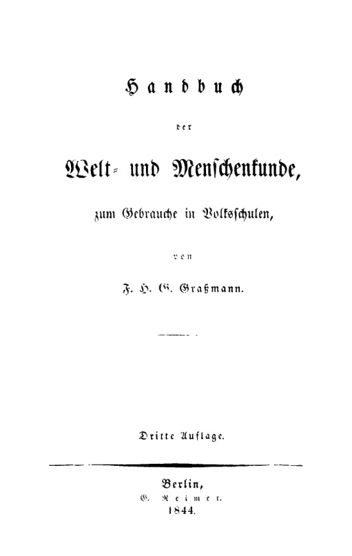 Handbuch der Welt und Menschenkunde zum Gebrauche in Volksschulen German Edition F H G Grassmann Kitap Kapağı
