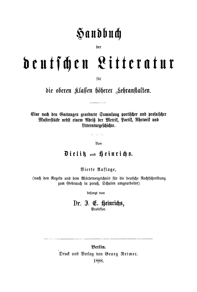 Handbuch der deutschen Litteratur fur die oberen Klassen hoherer Lehranstalten German Edition Dielitz Kitap Kapağı