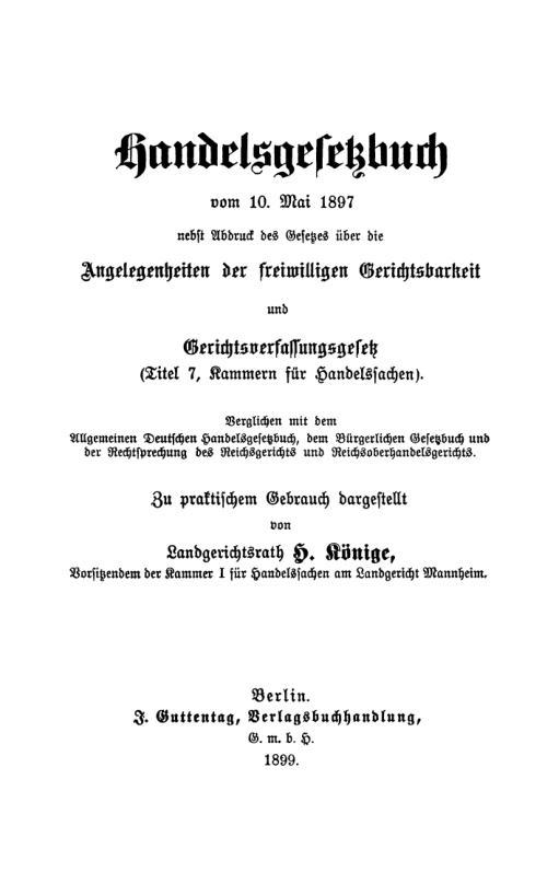 Handelsgesetzbuch vom 10 Mai 1897 nebst Abdruck des Gesetzes uber die Angelegenheiten German Edition H Konige Kitap Kapağı
