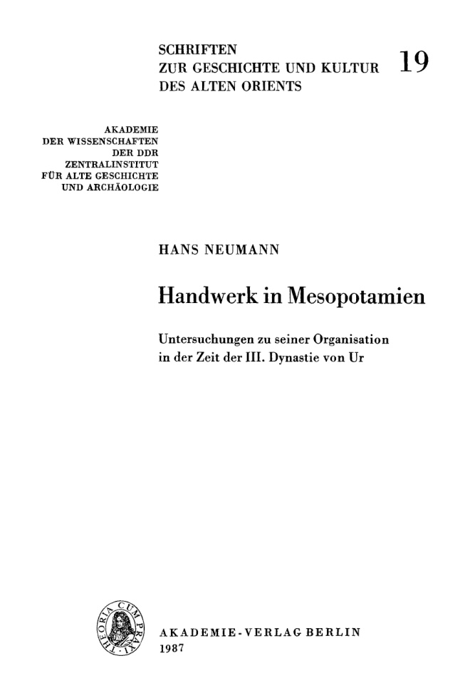 Handwerk in Mesopotamien German Edition Hans Neumann Kitap Kapağı