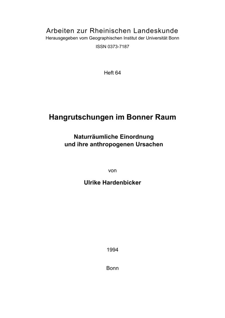 Hangrutschungen im Bonner Raum Naturraumliche Einordnung und ihre anthropogenen Ursachen German Edition Ulrike Hardenbicker Kitap Kapağı