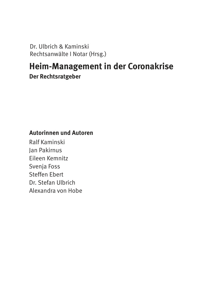 Heim Management in der Coronakrise German Edition DrUlbrich Kitap Kapağı