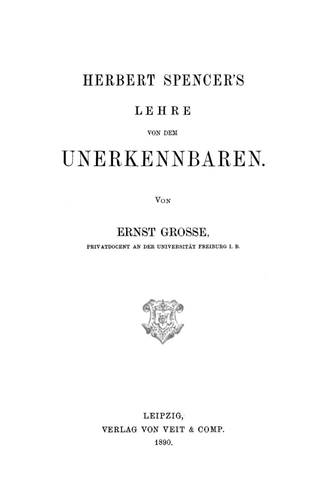 Herbert Spencers Lehre von dem Unerkennbaren German Edition Ernst Grosse Kitap Kapağı