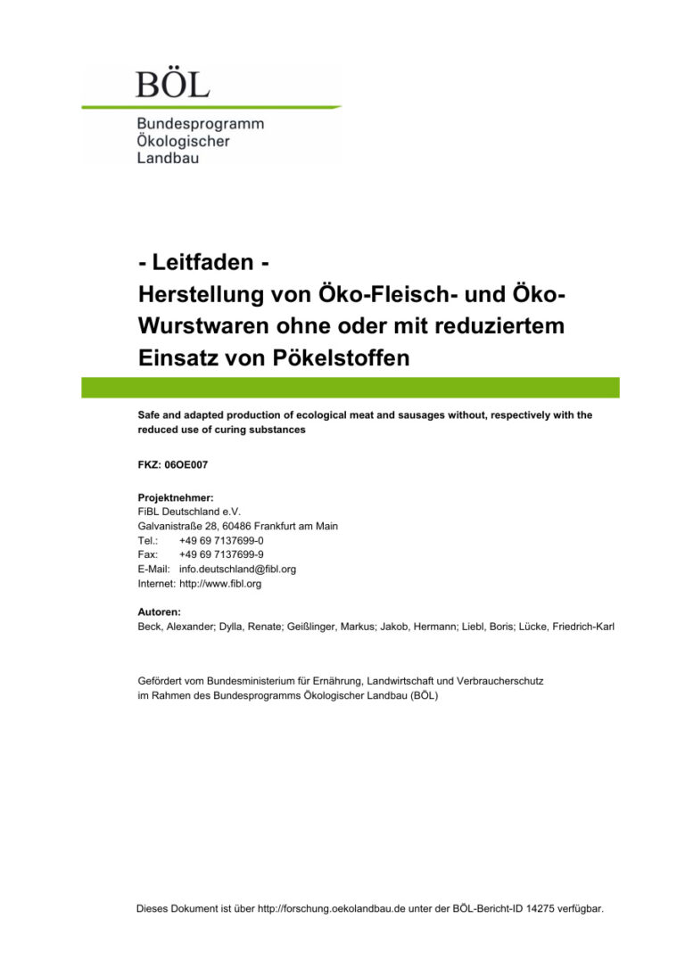 Herstellung von Oko Fleisch Und Oko Wurstwaren ohne oder mit reduziertem Einsatz von Pokelstoffen German Edition Alexander Beck Kitap Kapağı