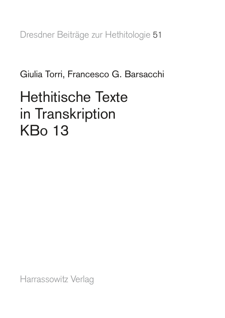 Hethitische Texte in Transkription KBo 13 German Edition Giulia Torri Kitap Kapağı