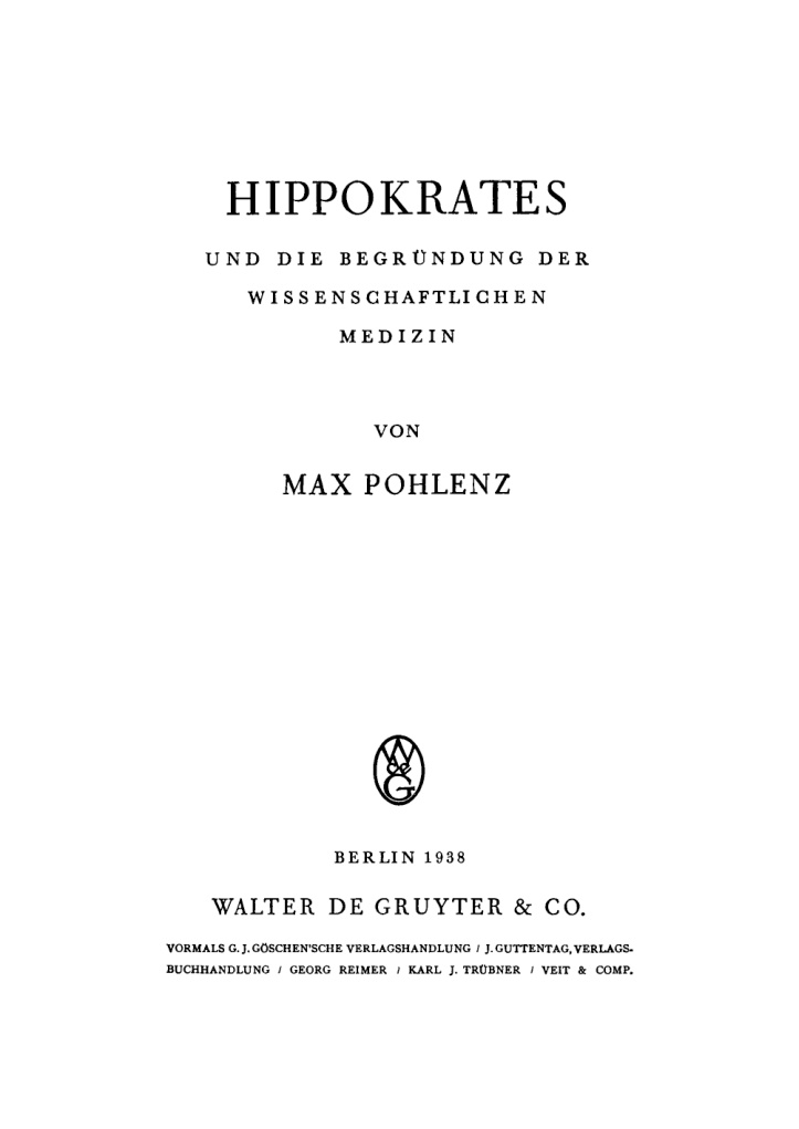 Hippokrates und die Begrundung der wissenschaftlichen Medizin German Edition Max Pohlenz Kitap Kapağı