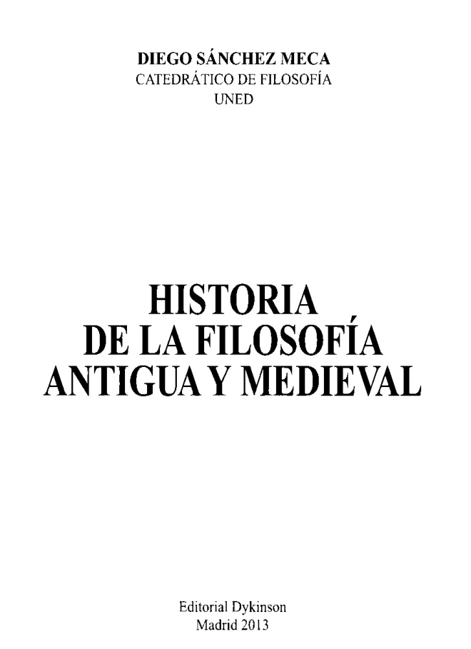 Historia de la filosofia antigua y medieval Spanish Edition Diego Sanchez Meca Kitap Kapağı