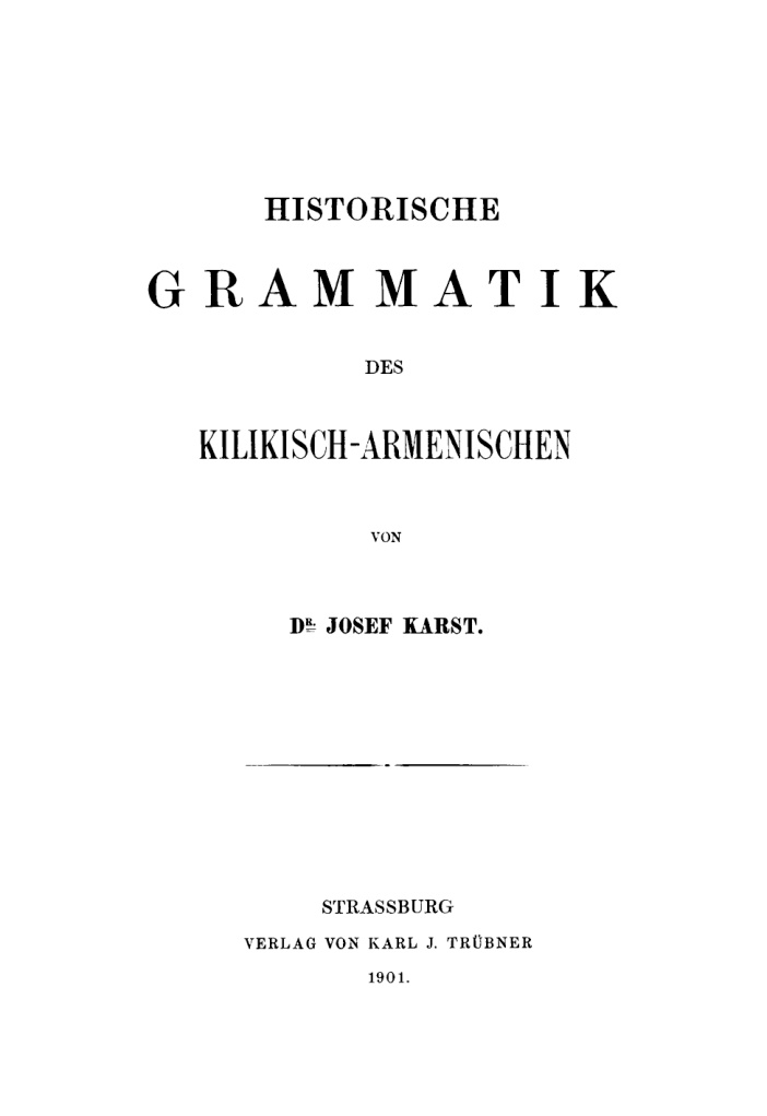 Historische Grammatik des Kilikisch Armenischen German Edition Josef Karst Kitap Kapağı