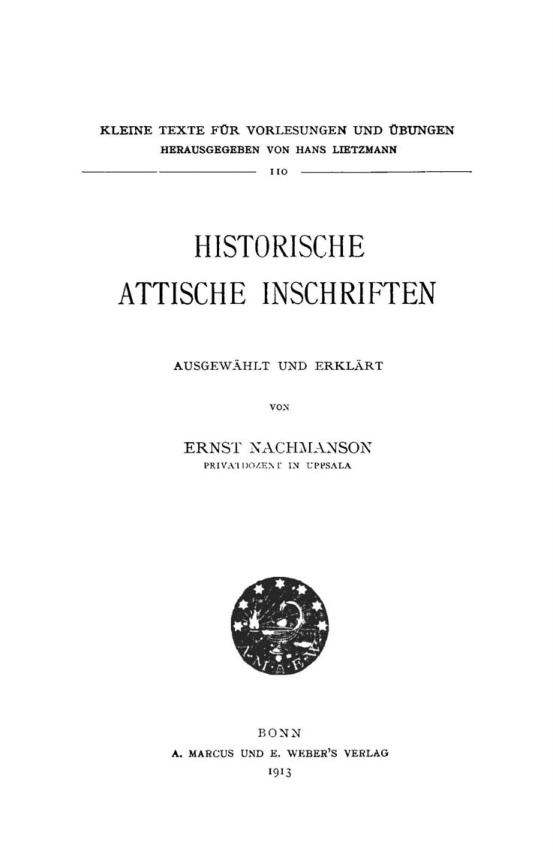 Historische attische Inschriften German Edition Ernst Nachmanson Kitap Kapağı