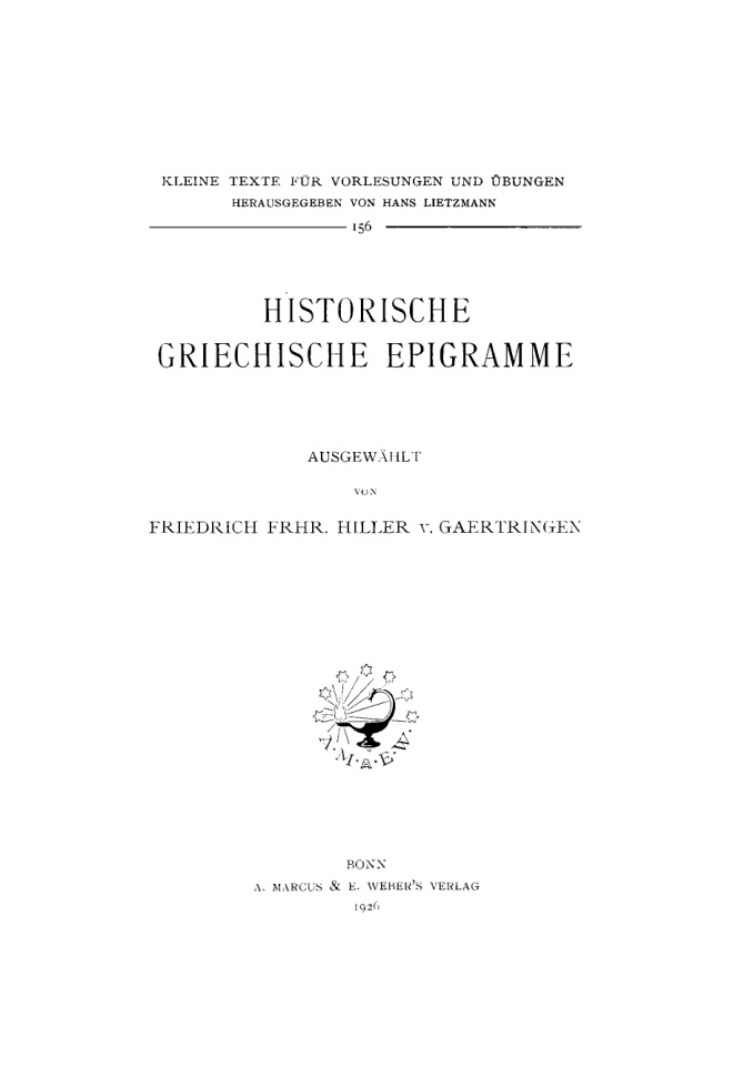 Historische griechische Epigramme German Edition Friedrich Hiller von Gaertringen Kitap Kapağı