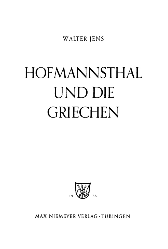 Hofmannsthal und die Griechen German Edition Walter Jens Kitap Kapağı