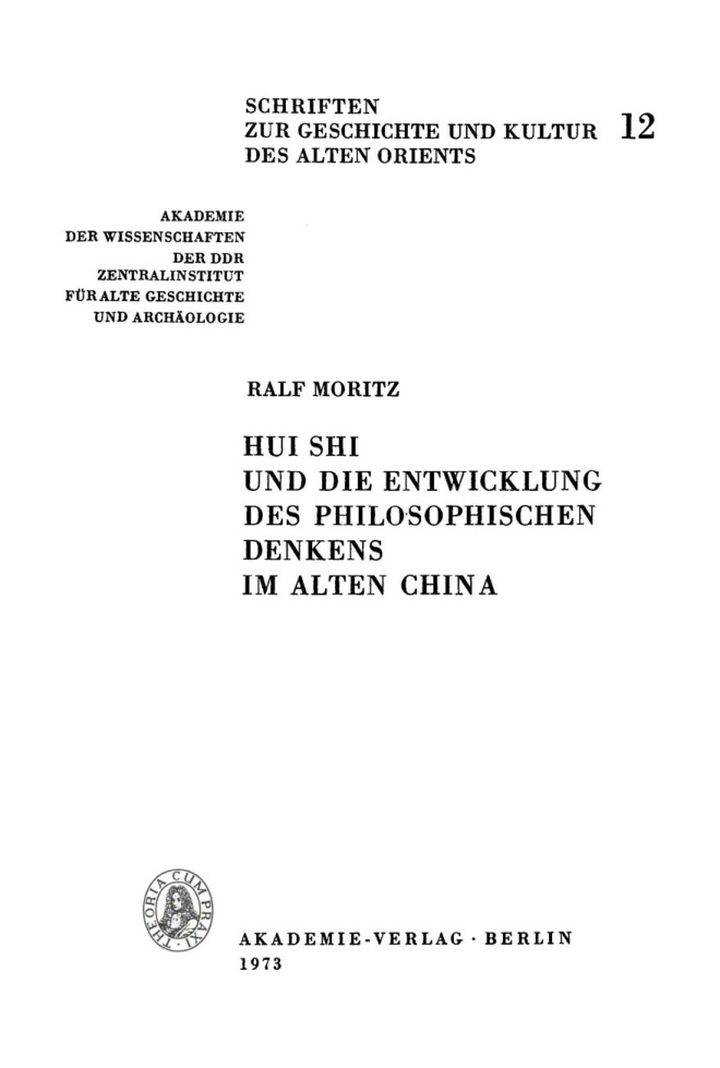 Hui Shi und die Entwicklung im des philosophischen Denkens im Alten China German Edition Ralf Moritz Kitap Kapağı