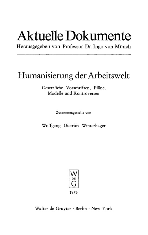 Humanisierung der Arbeitswelt German Edition Wolfgang Dietrich Winterhager Kitap Kapağı