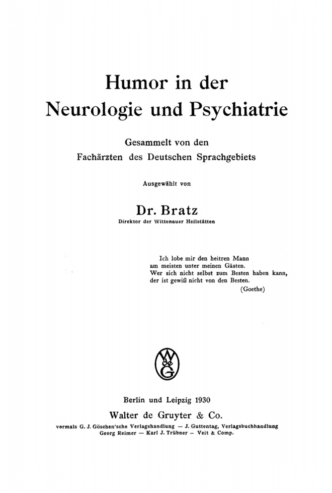Humor in der Neurologie und Psychiatrie German Edition Emil Bratz Kitap Kapağı
