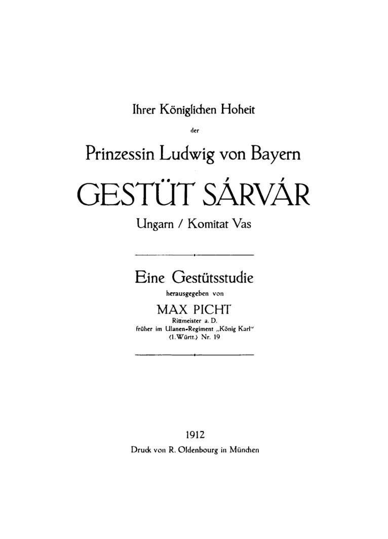 Ihrer Koniglichen Hoheit der Prinzessin Ludwig von Bayern Gestut Sarvar Ungarn Komitat Vas German Edition Max Picht Kitap Kapağı