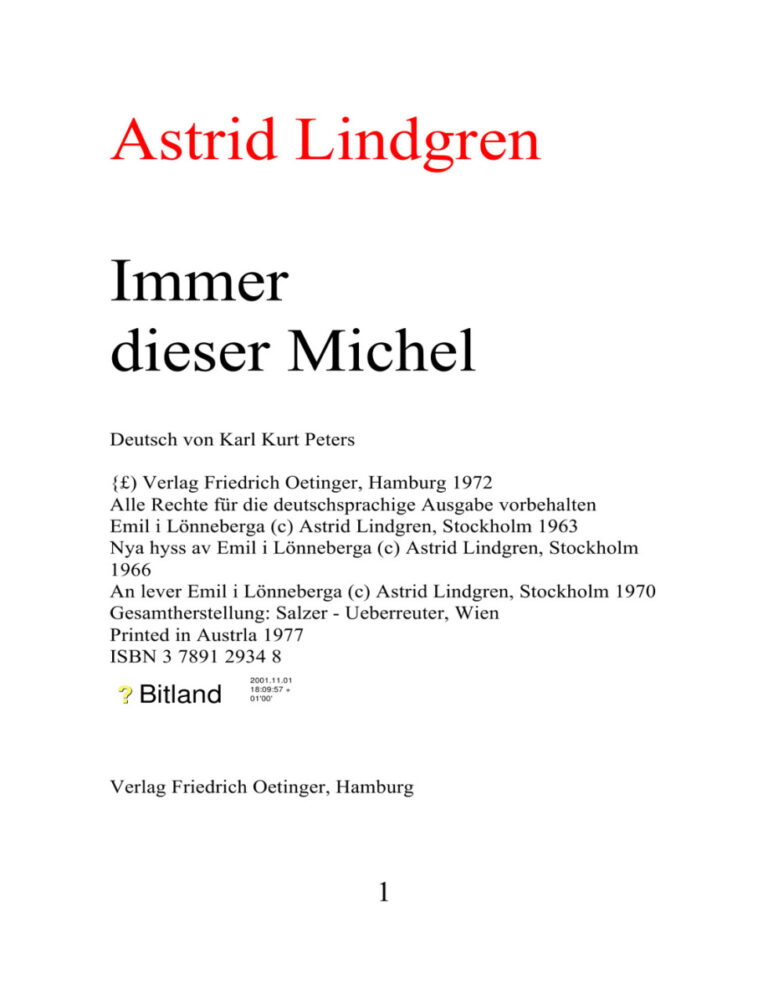 Immer dieser Michel Astrid Lindgren Kitap Kapağı