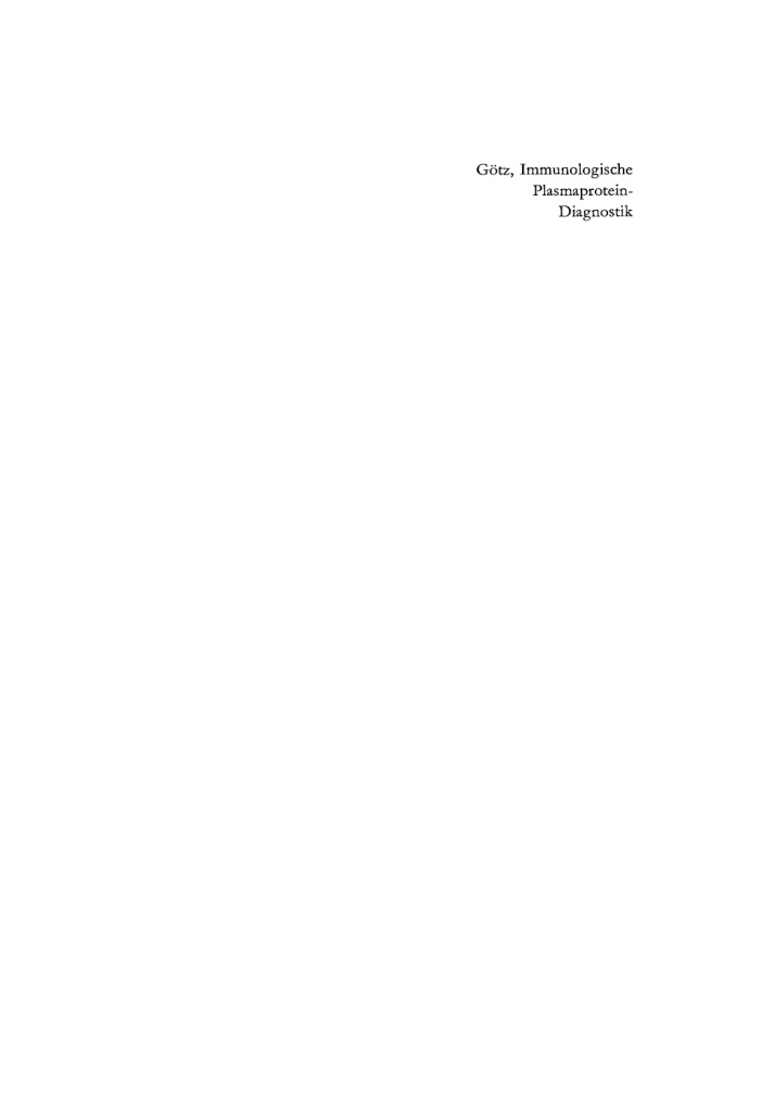 Immunologische Plasmaprotein Diagnostik German Edition Hilde Gotz Kitap Kapağı