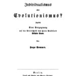 Individualismus oder Evolutionismus German Edition Hugo Sommer Kitap Kapağı