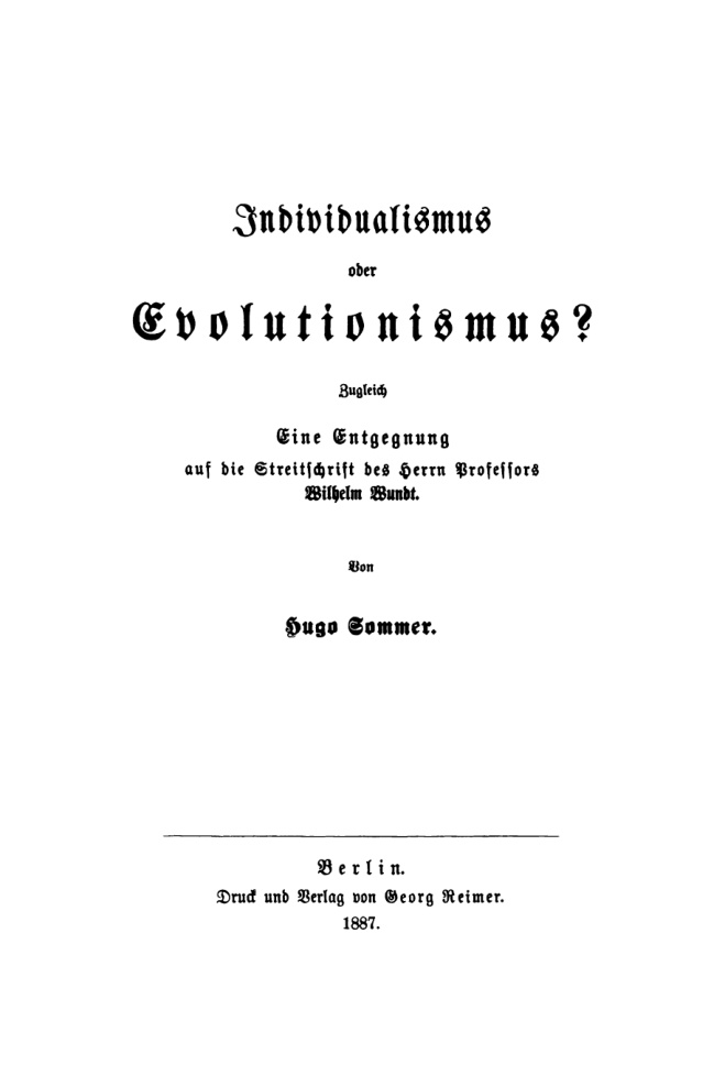 Individualismus oder Evolutionismus German Edition Hugo Sommer Kitap Kapağı