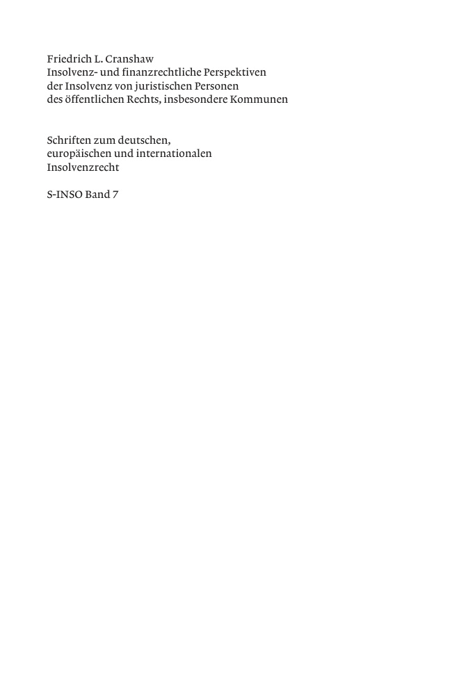 Insolvenz und finanzrechtliche Perspektiven der Insolvenz German Edition Friedrich L Cranshaw Kitap Kapağı