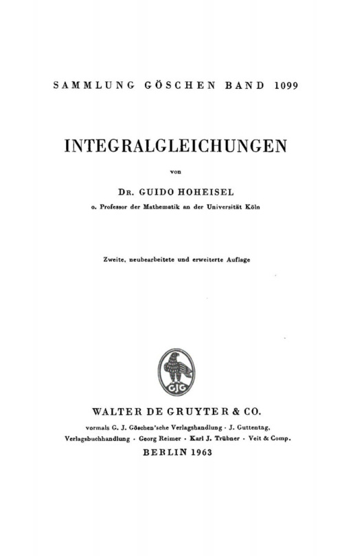 Integralgleichungen German Edition Guido Hoheisel Kitap Kapağı