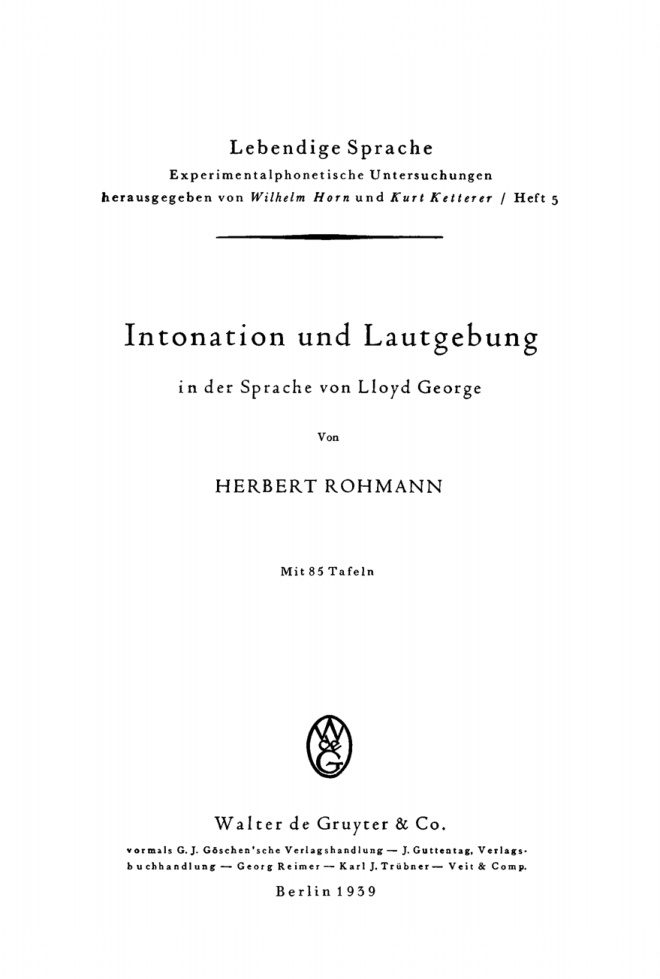 Intonation und Lautgebung in der Sprache von Lloyd George German Edition Herbert Rohmann Kitap Kapağı