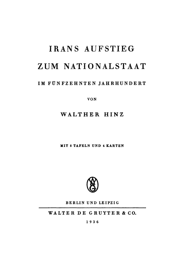 Irans Aufstieg zum Nationalstaat im funfzehnten Jahrhundert German Edition Walther Hinz Kitap Kapağı