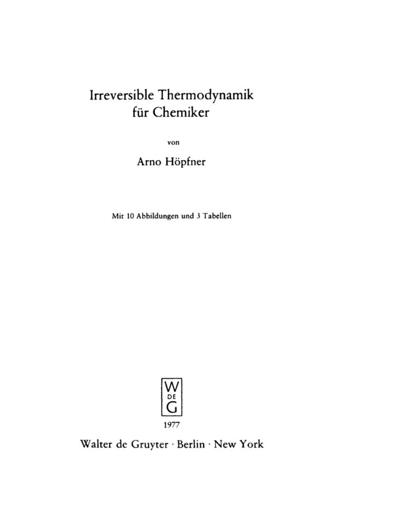 Irreversible Thermodynamik fur Chemiker German Edition Arno Hopfner Kitap Kapağı