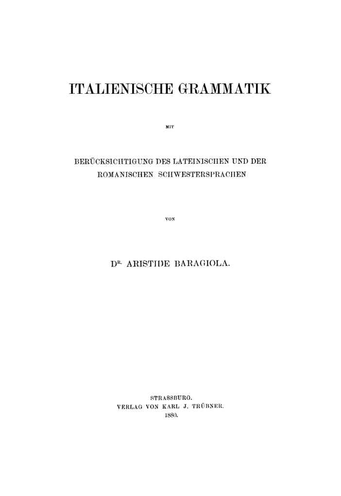 Italienische Grammatik German Edition Aristide Baragiola Kitap Kapağı