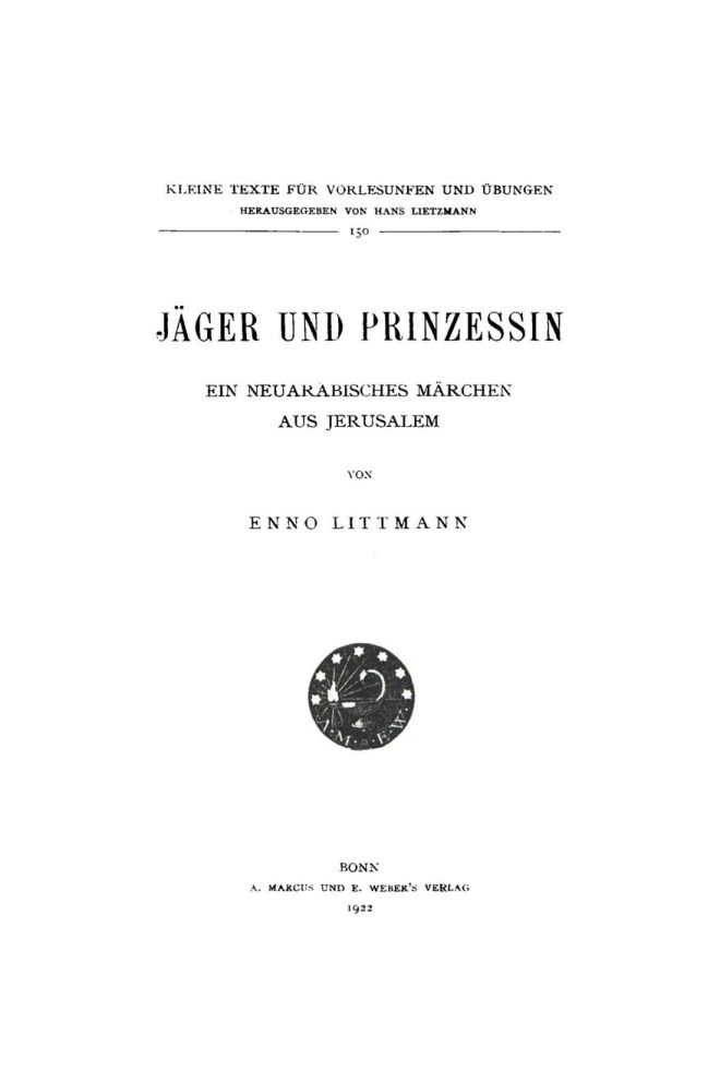 Jager und Prinzessin German Edition Enno Littmann Kitap Kapağı