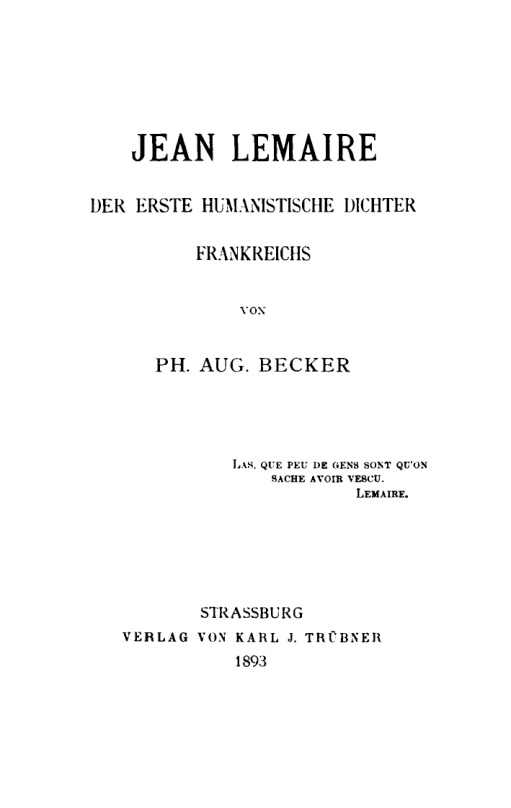 Jean Lemaire der erste humanistische Dichter Frankreichs German Edition Ph Au Becker Kitap Kapağı