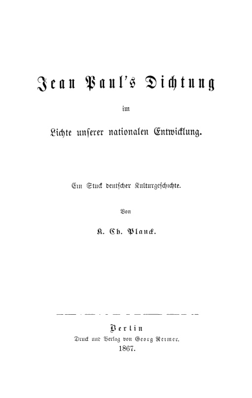 Jean Pauls Dichtung im Lichte unserer nationalen Entwicklung German Edition K Ch Planck Kitap Kapağı