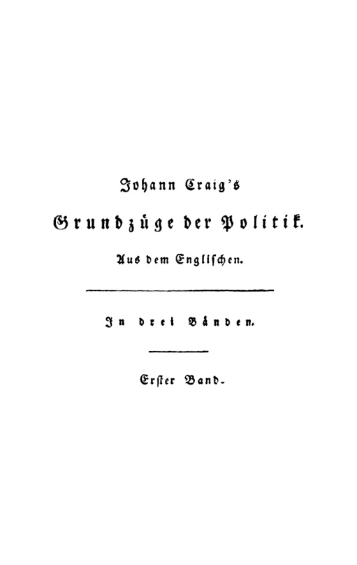 Johann Craigs Grundzuge der Politik German Edition Johann Craig Kitap Kapağı