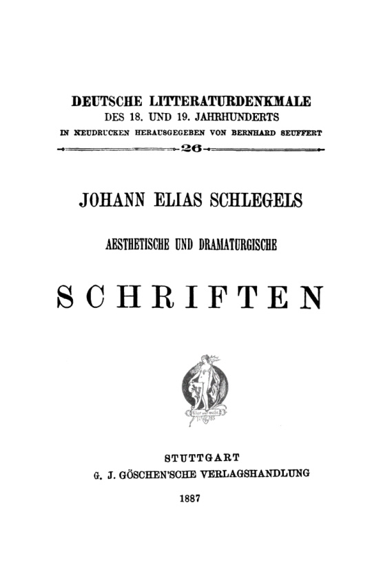Johann Elias Schlegels aesthetische und dramaturgische Schriften German Edition Johann Elias Schlegel Kitap Kapağı