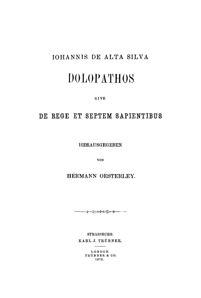 Johannis de Alta Silva Dolopathos sive de Rege et septem sapientibus German Edition Johannis Alta Silva Kitap Kapağı