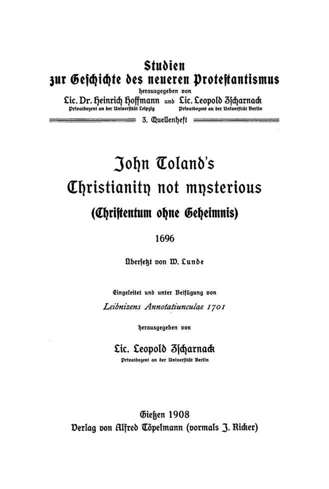 John Tolands Christianity not mysterious German Edition John Toland Kitap Kapağı