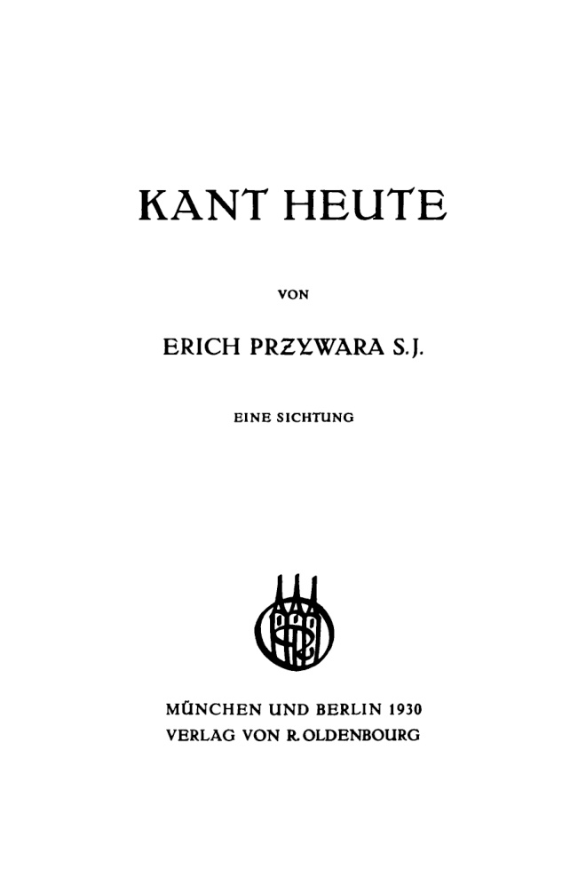 Kant Heute German Edition Erich Przywara Kitap Kapağı