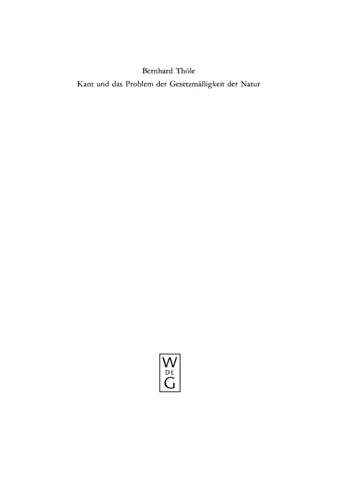 Kant und das Problem der Gesetzmassigkeit der Natur German Edition Bernhard Thole Kitap Kapağı