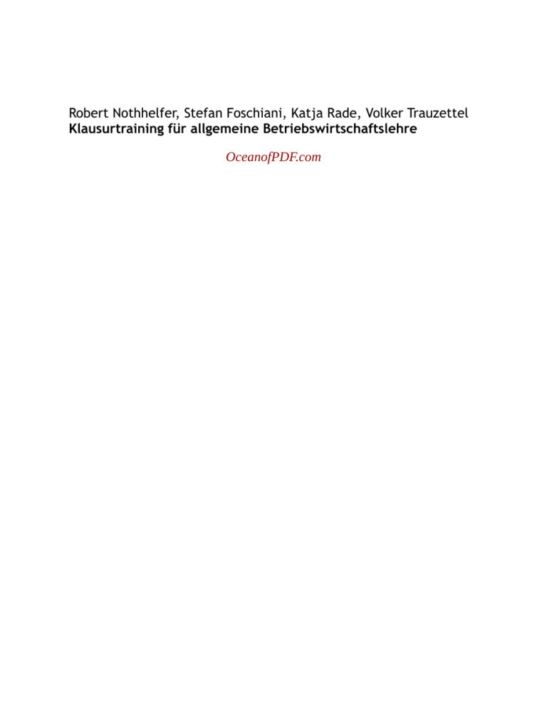 Klausurtraining fur allgemeine Betriebswirtschaftslehre German Edition Robert Nothhelfer Kitap Kapağı