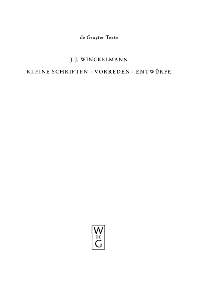 Kleine Schriften o Vorreden o Entwurfe German Edition Johann J Winckelmann Kitap Kapağı