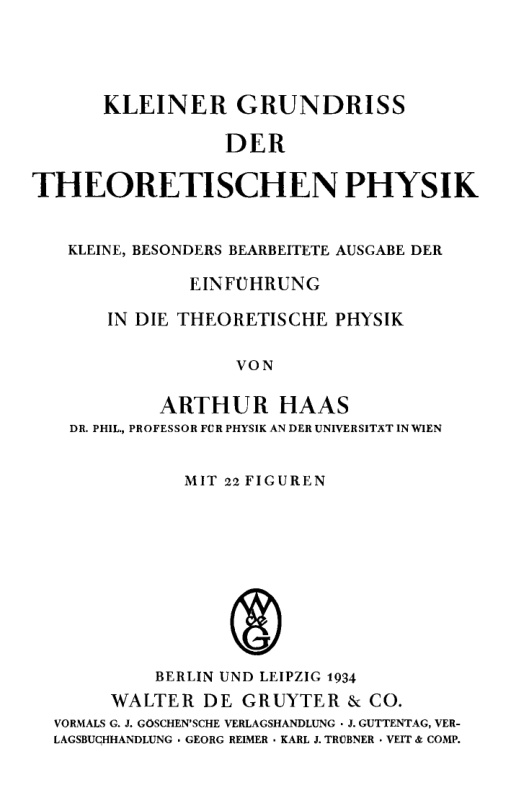 Kleiner Grundriss der theoretischen Physik German Edition Arthur Mitarb Haas Kitap Kapağı