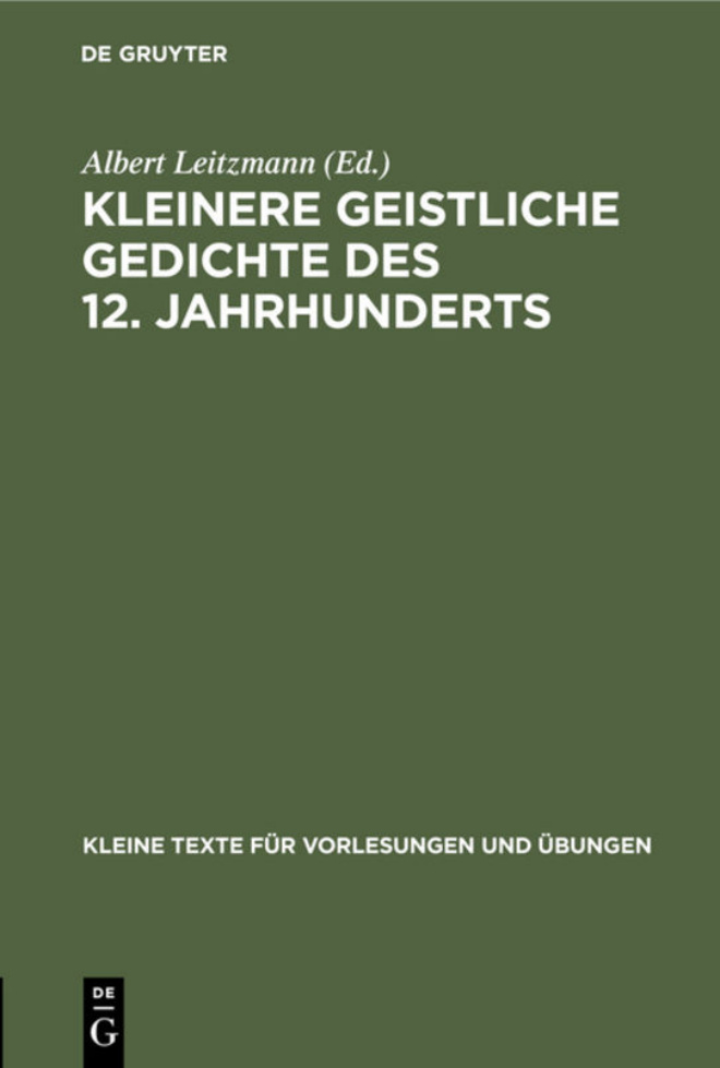 Kleinere geistliche Gedichte des 12 Jahrhunderts German Edition Albert Leitzmann Kitap Kapağı