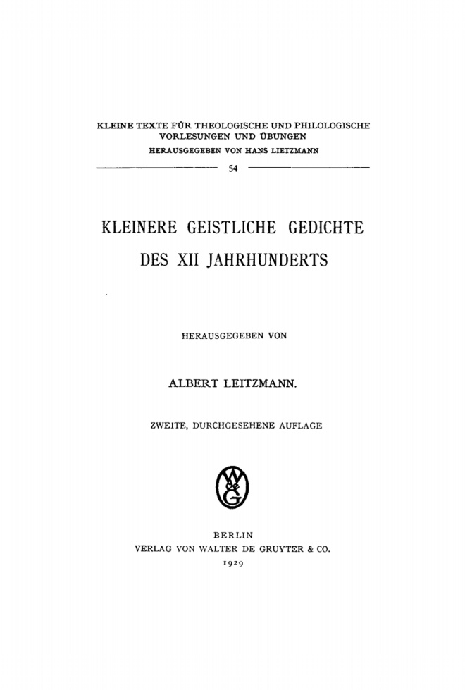 Kleinere geistliche Gedichte des XII Jahrhunderts German Edition Albert Leitzmann Kitap Kapağı
