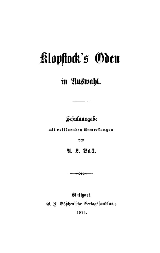 Klopstocks Oden in Auswahl German Edition A L Back Kitap Kapağı