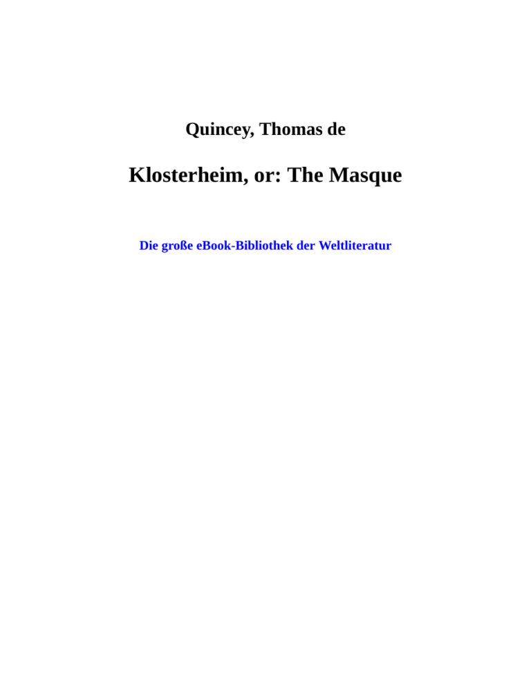 Klosterheim or The Masque German Edition Quincey Thomas De Kitap Kapağı