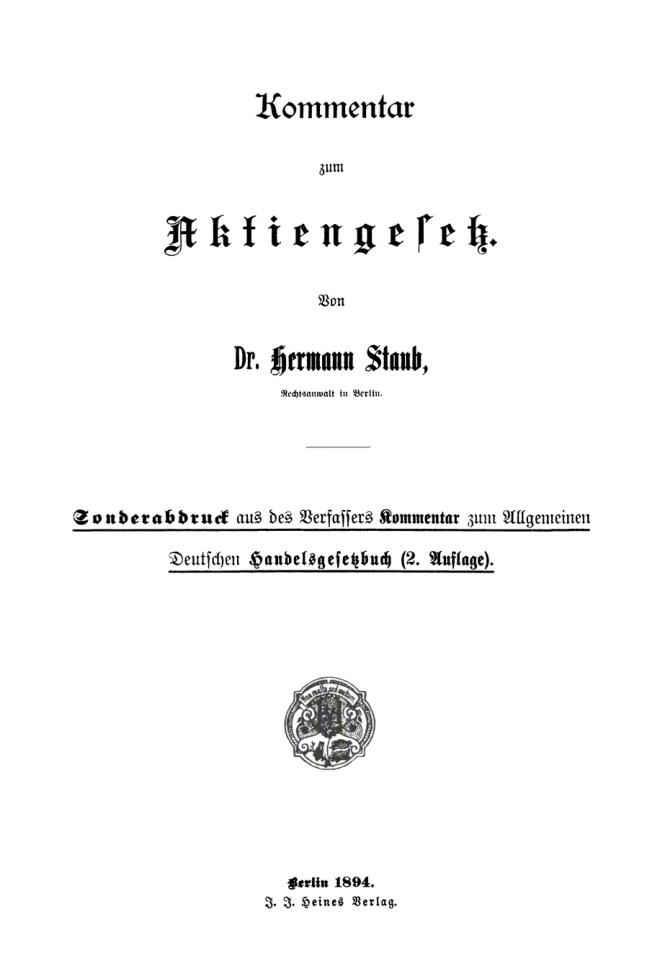 Kommentar zum Aktiengesetz German Edition Hermann Staub Kitap Kapağı